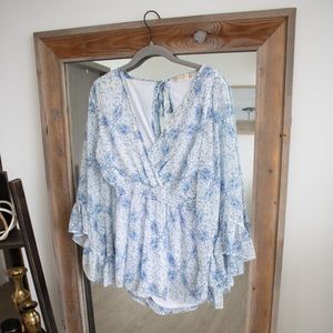 Altar’d State white & blue paisley print romper | size Small